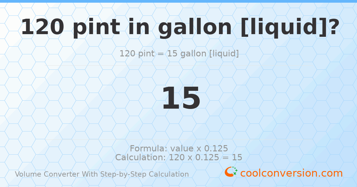 120 pints = 15 gallons [liquid]